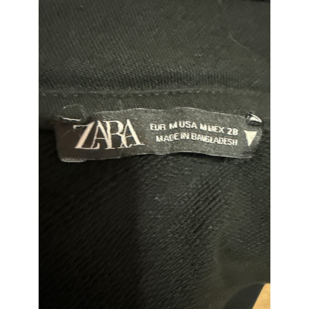 Zara Black Short Sleeve Drawstring Hooded Hoodie Mini Tunic Sweatshirt Dress M - Picture 5 of 6